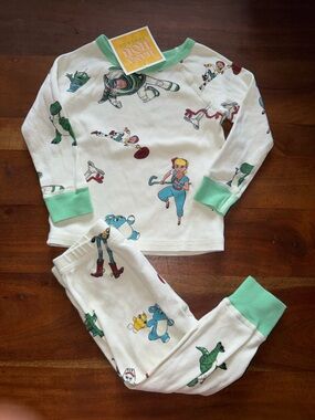 Disney Kids White Pajama Set with Mint Green Trim Toy Story